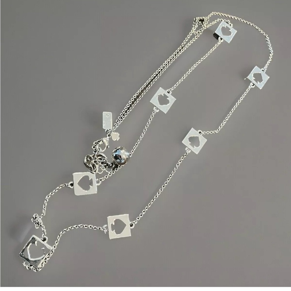 Kate Spade Necklace SPADE Hole Punch Logo Station Silver Tone 32” Chain Modern
